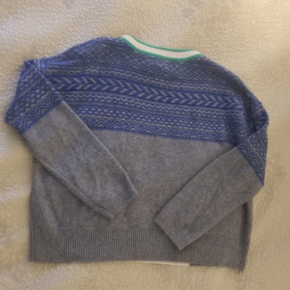J. Crew The Reeds Fair Isle Crewneck Wool Blend Colorblock Blue/Green/Gray XS - Picture 4 of 4